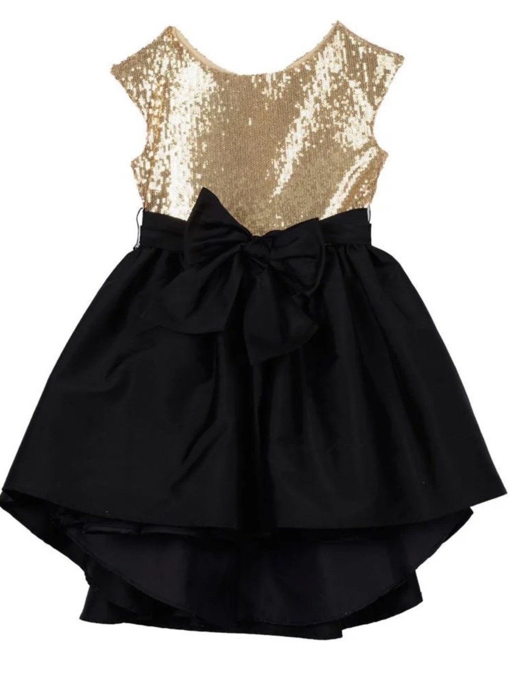 Pippa & Julie Gold Sequin Bodice with Black High-Low Skirt Dress